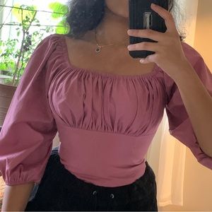 Hearts and Found Puff Sleeve Cottagecore Peasant Blouse in Mauve Rose Cotton